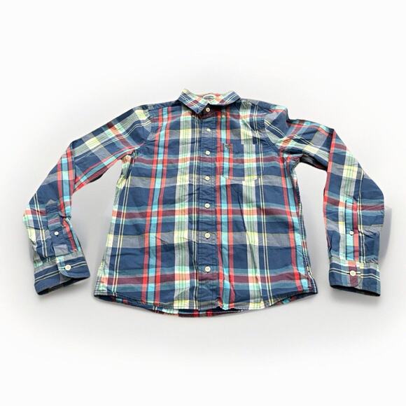Abercrombie Fitch Muscle Mens Blue Red Plaid Button Up Long Sleeve Shirt Size M - Picture 1 of 9